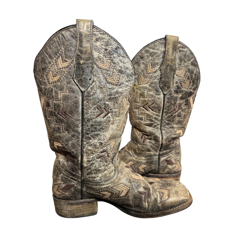 Circle G L5253 Corral Arrowhead Distressed Leather Western Boots Size 6.5